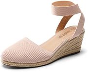 DREAM PAIRS Women's Pink Knit Closed Toe Elastic Ankle Strap Espadrilles Wedge Sandals Size 7.5 M US Amanda-1