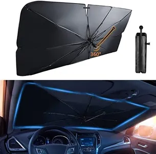Car Windshield Sun Shade Umbrella for Most Vehicles, 2025 Upgraded Sunshade Cars Windshield Umbrella with 360° Bendable Handle for Protect Car Interior, Full Cover Shade UV/Block Heat, 57x33 in
