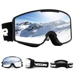 Vgooar Ski Goggles, OTG Cylindrical Lens Ski Goggles with Adjustable Long Straps, 100% UV Protection Anti Fog Snow Goggles for Men Women