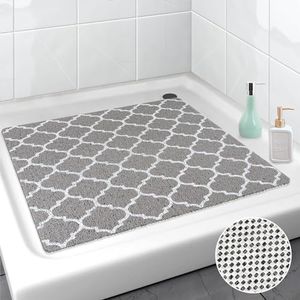 ZOKBOM Square Shower Mat Non Slip Anti Mould | 60x60cm Soft Loofah Shower Mats for Inside Shower, Large Cuttable Square Bath Mat for Elderly