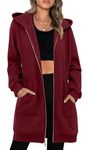 KISSMODA Womens Zip Up Hoodie Causal Drawstring Fall Jackets Long Sleeve Sweatshirts Oversized Fleece Jacket with Pockets, Wine Red XXL