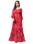 AAYU Women Maxi Abstract Print Red Dress (36 Size)