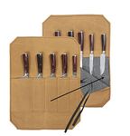 Denifiter Knife Roll, Knife Cases Organizer-Durable Waxed Canvas With Cut Resistant Lining -5 Pockets (Khaki)