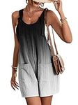 Acrawnni Womens Cotton Linen Overalls Shorts Casual Loose Fit Sleeveless Adjustable Straps Bib Summer Romper Jumpsuit With Pockets (B-Gray, M)