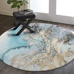 Lahome Marble Pattern Round Area Rug - 4' Diameter Faux Wool Non-Slip Area Rug Accent Distressed Throw Rugs Floor Carpet for Living Room Bedrooms Laundry Room Decor (Round - 4' Diameter, Blue)