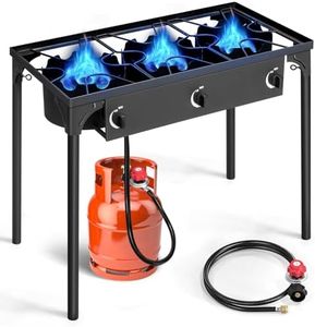 Outvita 3 Burner Propane Gas Stove for Outdoor Cooking, 225,000 BTU Camping Cooker with Removable Legs, Temperature Control Knobs for Backyard Cooking, BBQ, Baking and Frying