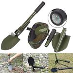 Hovico Military Portable Folding Shovel and Pickax, Small Compact Pickaxe with Carrying Pouch, Military Entrenching Survival Multitool for Camping, Hiking, Backpacking, Pouch Included(Green)