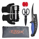 ylinsha Fish Cleaning Kit Fishing Knife 7 PC set coated Bait Knife, Fish Knife, Fish Scale Cleaning Brush, multi-functional Scissors, anti-cutting Gloves, Fishbone Tweezers, storage Bag