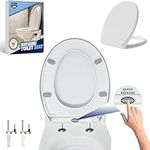 CUQOO Oval Toilet Seat Soft Close - Quick Release Toilet Seat - O Shape Soft Close Toilet Seat White - Slow Close Toilet Seat with Adjustable Hinges - Heavy Duty Toilet Seats