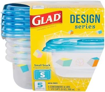 GladWare Design Series Food Storage Containers 9 Oz, 5 Ct | Small Snack Containers for Snacks & Small Meals, Food Storage from Glad | Glad Plastic Food Containers with Lids, Plastic Food Storage