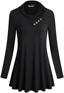 Miusey Pullover Tunic Shirt, Women's Long Sleeve Cowl Neck Comfy Loose Fit Swing Casual Top Tunic Tops Juniors Fashionable Pretty Petite Tee Work Blouses Black Small
