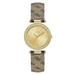 Guess Leather Analog Champagne Dial Women Watch-W1230L2, Brown Band