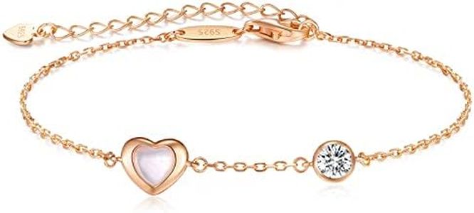 LOUISA SECRET Bracciale Donna Argento 925 Oro Rosa Cuore Bracciale Donna con Ciondoli Cuore Bracciali Donna Bangle Regolabile San Valentino Festa della Mamma Compleanno Regalo Natale