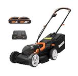 Worx WG779E.2 40V 34cm Cordless Lawnmower – Ideal for Small to Medium Gardens (Up to 400㎡) – Includes 2x 2.0Ah Batteries & Charger – Cut-to-Edge, Striped Lawn Roller, Foldable Handle, PowerShare