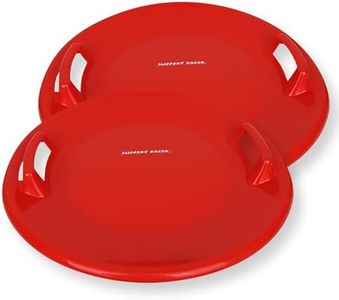 Slippery Racer Heavy-Duty Cold Resistant Downhill Pro Adults and Kids Plastic Outdoor Winter Saucer Disc Snow Sled with Handles, Red (2 Pack)