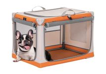 A 4 Pet Soft Dog Crate, 26Inch Foldable Travel Dog Crate for Small Dogs and Cats, Chew Proof & Lightweight Puppy Crate with Adjustable Steel Frame and Washable Fabric Cover, Orange