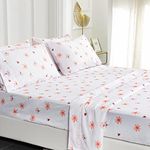 American Home Collection 6 Piece Print Bedding Sheets & Pillowcases Set Brushed Microfiber Wrinkle Free 14 Inches Deep Pocket Floral Patterned Sheets (Queen, Pink Pollen and Ladybug)