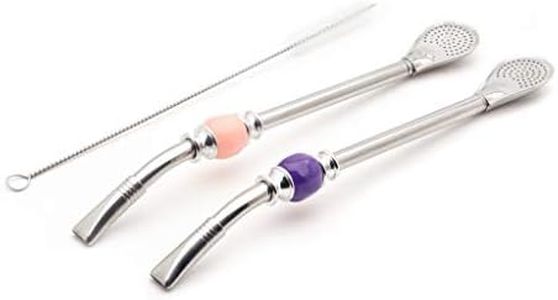 BALIBETOV [NEW] Set of 2 Premium big Yerba Mate stainless steel straws - Bombillas for mate gourd drinking, with removable head filter - Cleaning Brush Included - 8.5'' long (22 cm) PURPLE-PINK