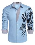 COOFANDY Men's Print Button Down Dress Shirt Fashion Long Sleeve Casual Shirts (Clear Blue,X-Large)