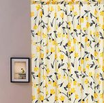 DaDa Bedding Botanical Floral Window Curtain Panels - Natural Semi Sheer Yellow Fleur Golden Orange Spring Time Tulips Straight Tailored Edge - 54 x 95