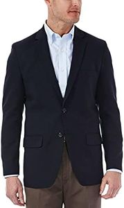 Haggar Men's Travel Stretch Tailored Fit 2-Button Side Vent Solid Blazer, Midnight, 48 Long