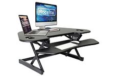 Rocelco 46" Height Adjustable Corner Standing Desk Converter - Quick Sit Stand Up Dual Monitor Riser - Gas Spring Assist Tabletop Computer Workstation - Large Keyboard Tray - Black (R CADRB-46)