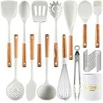 Keidason 13 Piece Nonstick Kitchen Cooking Utensils Set, Solid Wood Handle Silicone Kitchen Gadgets Set, BPA Free, Cold and Heat Resistant-White