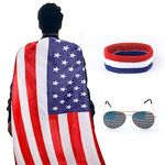 LUTER 3PCS Accessories for 4th of July, Including Costume Cape for American Flag, Glasses for Independence Day and Red White