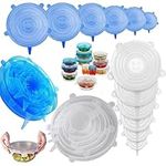 Silicone Stretch Lids, Eco-Friendly Silicone Wraps For Food Storage, Round Bowl Covers Stretchable Lids, Silicone Container Lids 6 Sizes Of Stretchy Bowl Covers, 6 White & 6 Blue, 12 Pack