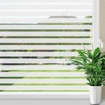 WALLTON Self Adhesive Window Film Vinyl Frosted Privacy Glass Film for Window Glass Decorative Window Sticker Wallpaper Sheet for Glass Door, Bathroom, Home, Window.(Strip Line, 16x144 Inch)