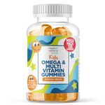 Omega 3 and Multivitamin for Children, 120 Gummies for Kids - Orange Flavour- 9 Essential Vitamins + Minerals, Vitamin C D A & B Vitamins for Children - Pack of 120 Chewable Vitamins - by Club Vits