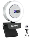 InstyQ 1080P Webcam with Light - Web Camera with Built-in Privacy Cover & Microphone, Web Cam w/ 90° View, Plug&Play USB Webcam for Streaming, Calls/Conference, Zoom/Skype/YouTube, PC/Laptop/Desktop