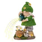 TERESA'S COLLECTIONS Garden Gnome with Solar Outdoor Lights for Garden Decor,Lady Gnome Watering Flower Resin Garden Sculptures & Statues for Outside,Lawn Ornaments for Yard Decor,Dad Gifts 7.9"