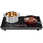 VBGK Double Induction Hob,220V 3600W 2 Ring Induction Hob with Knob Control,9 Power Levels, Kids Lock & Timer,LED Touch Control,Overheat Protection