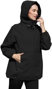 PESION Womens Cycling Running Waterproof Pullover Jackets Lightweight Windproof Biker Windbreaker Jackets with Hooded, Black, X-Large