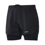 Lixada Men's 2-in-1 Running Shorts Quick Drying Breathable Active Training Exercise Jogging Cycling Shorts with Longer Liner Black