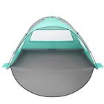 Oileus Beach Tent 2-3 Person Portable Sun Shade Shelter UV Protection, Extended Floor Ventilating Mesh Roll Up Windows Carrying Bag Stakes 6 Sand Pockets Fishing Hiking Camping, Light Green