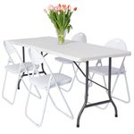 NOVECRAFTO Set of White 6 ft (180cm long) Folding Trestle Table and 4 Foldable Chairs - Lightweight and Portable - Ideal For Life Situations When Extra Seating is Required