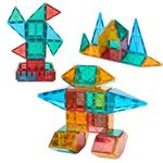 Amazon Brand - Jam & Honey 48 Pieces Magnetic Tiles for Kids | STEM Toy | Magnetic Toys | Great Birthday Gift | Toys for Kids |Educational & Creative Toy