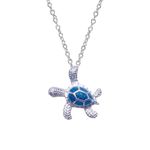 GAUEIOUR Opal Turtle Necklace,Blue Opal Sea Turtle Pendant Sterling Silver Necklace Jewelry for Women Gifts,Opal Ocean Themed Cute Turtle Necklace