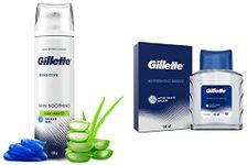 Gillette AFTER SHAVE SPLASH REFRESHING BREEZE 100ML, White & GILLETTE SENSITIVE SHAVING GEL SOOTHING WITH ALOE VERA| 195g