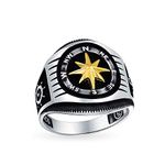 Personalize Two Tone Mens Nautical Boat Wheel Rose Viking Compass Signet Ring For Men Black Gold-Tone Plated .925 Sterling Silver Handmade In Turkey Customizable