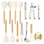 CAROTE Kitchen Utensil Set, Silicone Cooking Utensils Set, Heat Resistance Cooking Tools Spatula Set with Wooden Handle, 16 Pieces