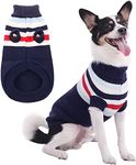 KUTKUT Dog Sweater | Warm Strip Dog Winter Knitwear Clothes with Elastic Leg Bands | Soft Acrylic Knitted Pet Pullover for Small Medium Large Dogs (Blue, Size: S)