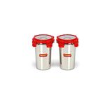 Sumeet Stainless Steel Airtight, Leak Proof, Freezer Safe and Dust Proof Small Tumbler with Stainless Steel Lid Set of 2 Pcs (400ml each) Dia - 8cm