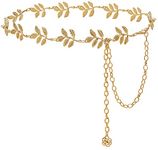 HIQUACC Metal Waist Chain Body Belly Belt Chains Jewelry Accessories for Women Girls (Leaf Gold-M)