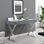 Mayline Glass Top High Gloss Laptop Desk In Grey