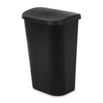 Sterilite 11.3 Gallon D Shape Flat Side Lift Top Lid Wastebasket Trash Cans for Kitchen, Home Office, Garage, or Workspace, Black (24 Pack)