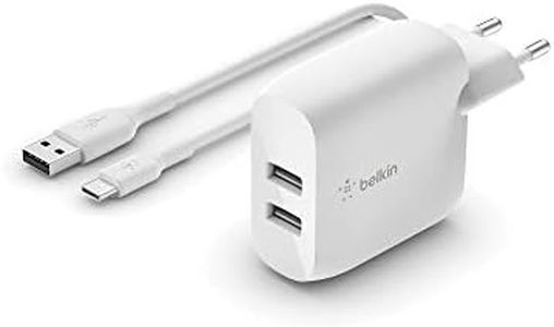 Belkin cargador de pared USB-a doble de 24 W Boost Charge + cable USB-A a USB-C (adaptador de pared USB para dispositivos de Samsung, Pixel, iPad Pro y otros)