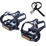 Cozyroomy Bike Pedals with Clips and Straps for Outdoor Cycling and Indoor Stationary Bike 9/16-Inch Spindle Resin/Alloy Bicycle Pedals Black/Silver (black).